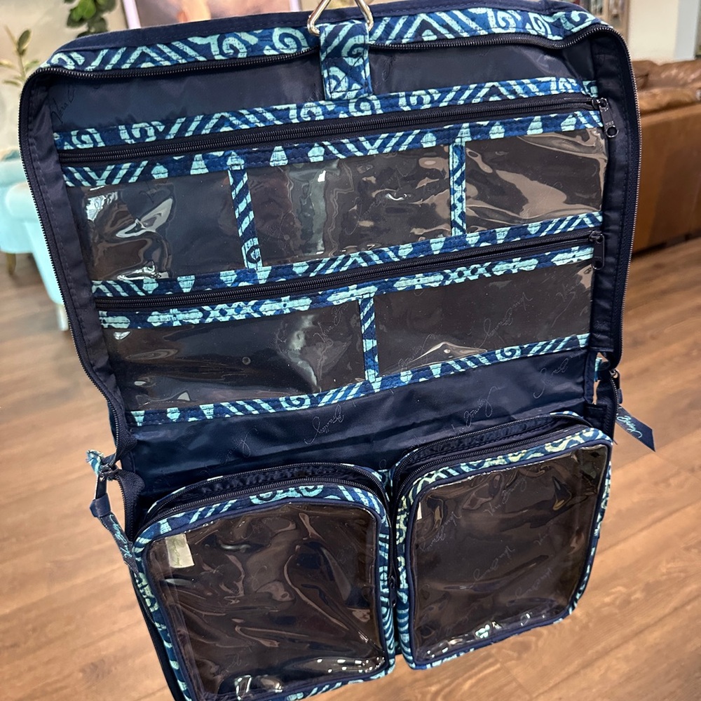 Vera Bradley Travel Organizer Hanging Jewelry Cosmetic Blue Quilted - Picture 7 of 7